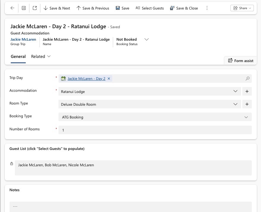 Accommodation planning screen