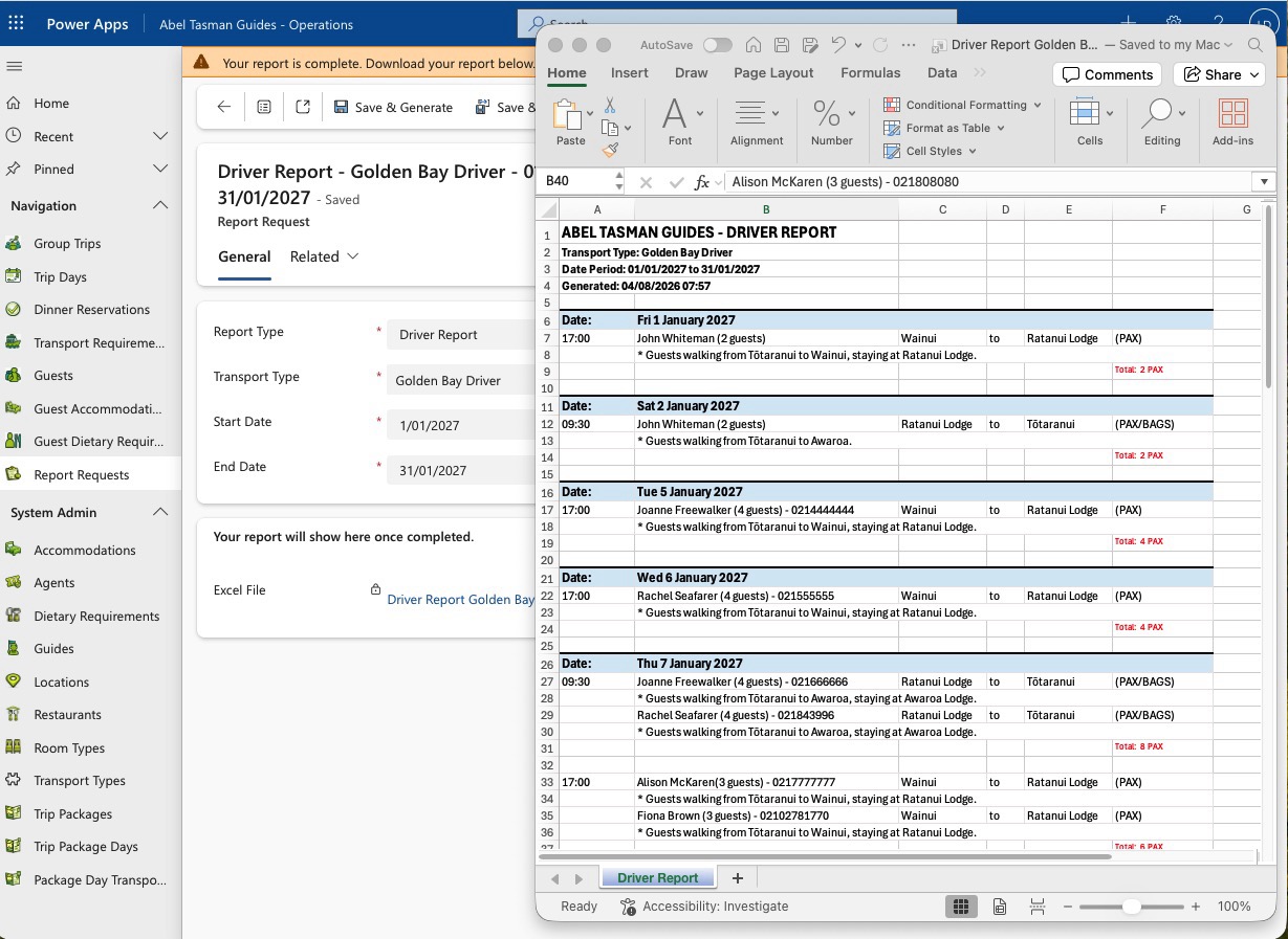 Operational reporting screen